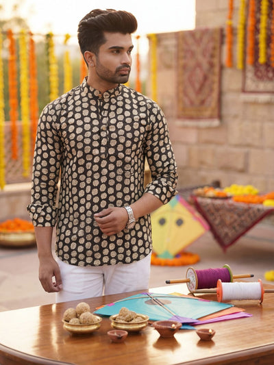 Indiehaat | Pure Cotton Blockprint Short Kurta Black