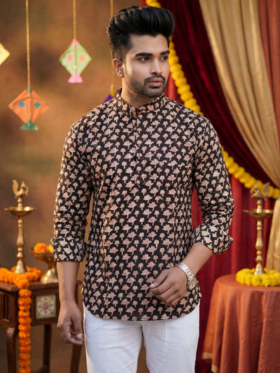 Indiehaat | Pure Cotton Blockprint Short Kurta Black