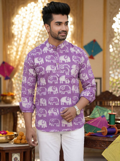 Noble Echo Pure Cotton Blockprint Short Kurta Light Purple