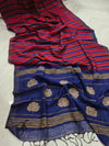 Indiehaat | Pure Linen Handloom Saree Red & Blue
