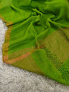 Indiehaat | Pure Linen Handloom Zari Border Saree Green