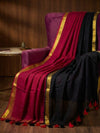 Indiehaat | Pure Handloom Mul Cotton Saree Red & Black