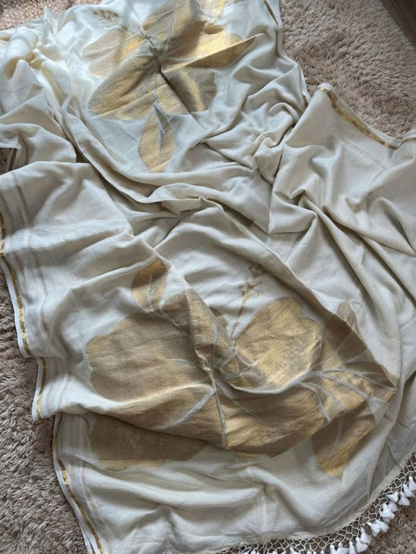 Indiehaat | Pure Mul Cotton Handloom Saree White