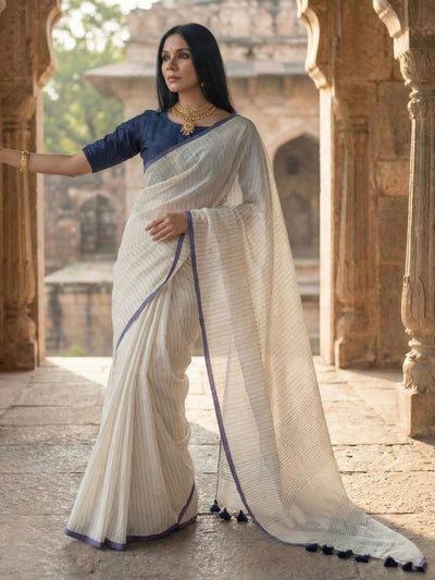 Indiehaat | Pure Mul Cotton Handloom Saree White