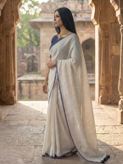 Indiehaat | Pure Mul Cotton Handloom Saree White