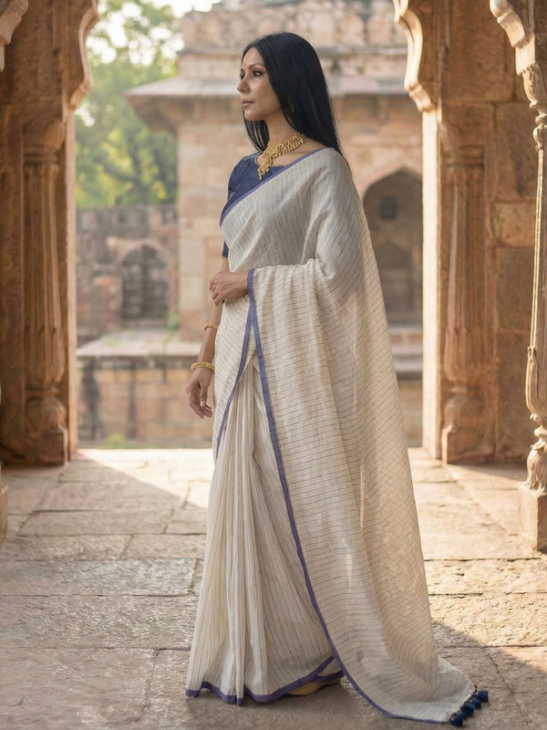 Indiehaat | Pure Mul Cotton Handloom Saree White