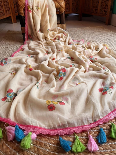 Indiehaat | Pure Mul Cotton Handloom Weaving saree White