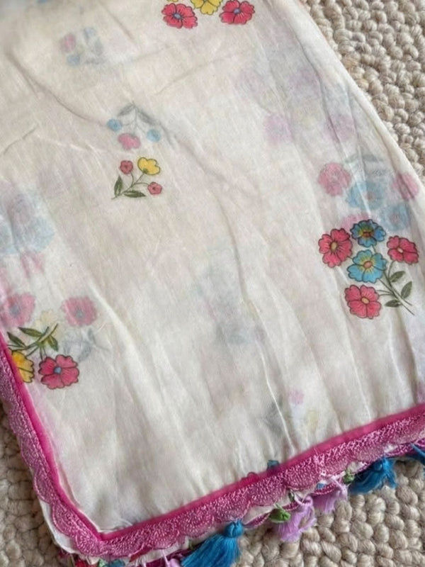 Indiehaat | Pure Mul Cotton Handloom Weaving saree White