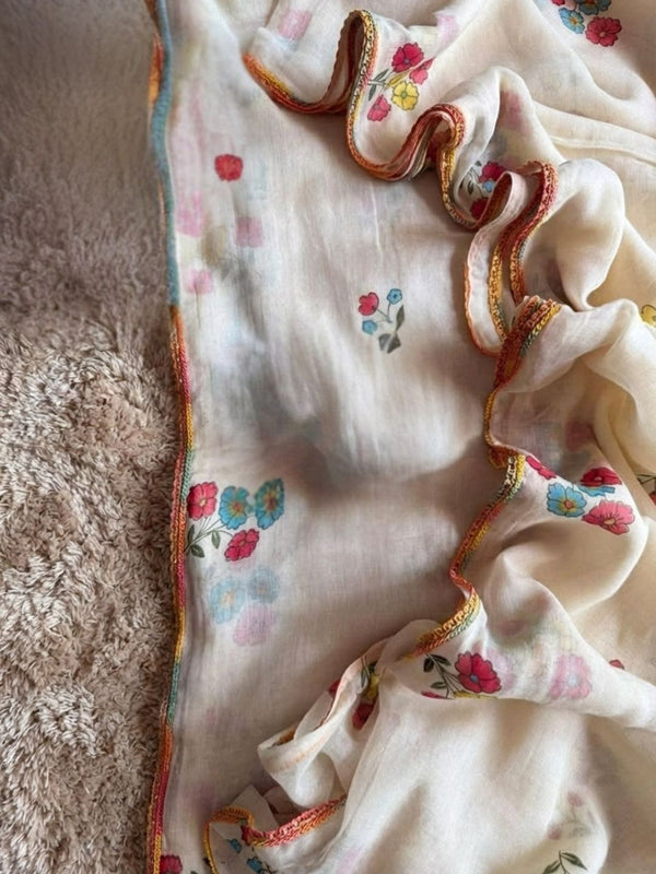 Indiehaat | Pure Mul Cotton Handloom Weaving saree White