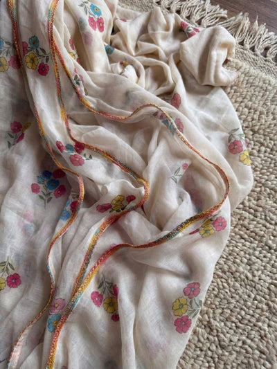 Indiehaat | Pure Mul Cotton Handloom Weaving saree White