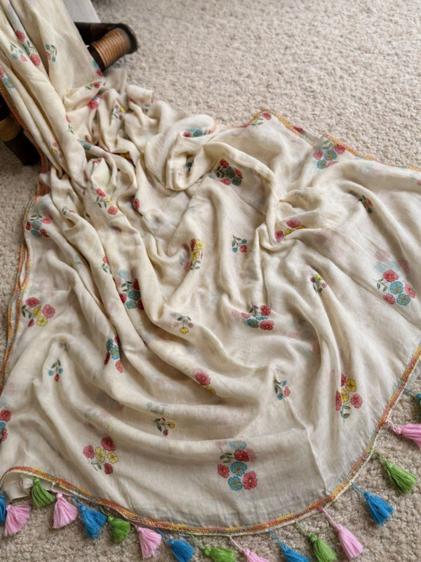 Indiehaat | Pure Mul Cotton Handloom Weaving saree White