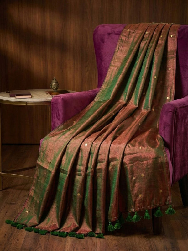 Indiehaat | Pure Mul Cotton Sequin Saree Brown