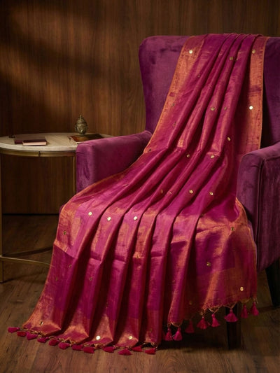 Indiehaat | Pure Mul Cotton Sequin Saree Red