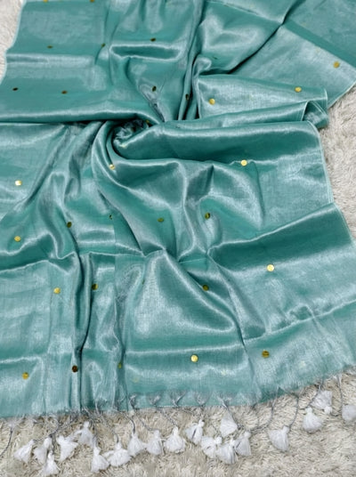 Indiehaat | Pure Mul Cotton Sequin Saree Green