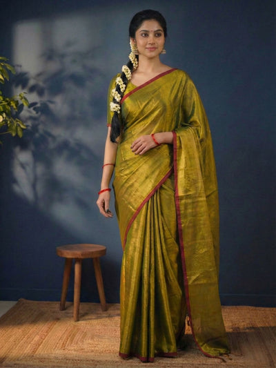 Indiehaat | Pure Tissue Cotton Handloom Saree Gold