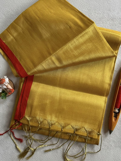 Indiehaat | Pure Tissue Cotton Handloom Saree Gold