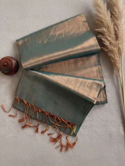 Indiehaat | Pure Tissue Cotton Handloom Saree Green