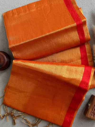 Indiehaat | Pure Tissue Cotton Handloom Saree Orange