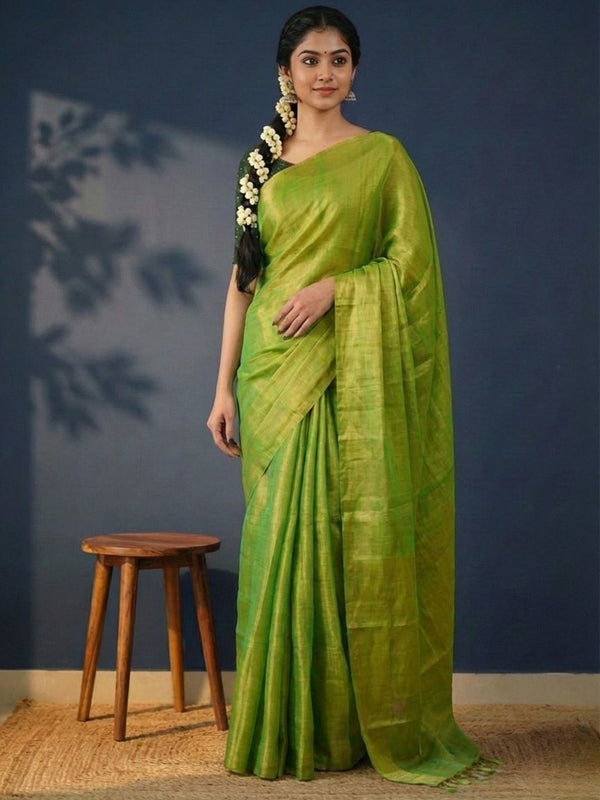 Indiehaat | Pure Tissue Cotton Handloom Saree Green