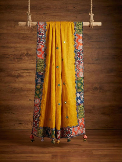 Kosha Saaz Pure Mul Cotton Applique Dupatta Mustard Yellow