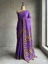 Indiehaat | Ajrakh Patch Work Pure Mul Cotton Saree Purple
