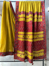 Indiehaat | Ajrakh Patch Work Pure Mul Cotton Saree Yellow