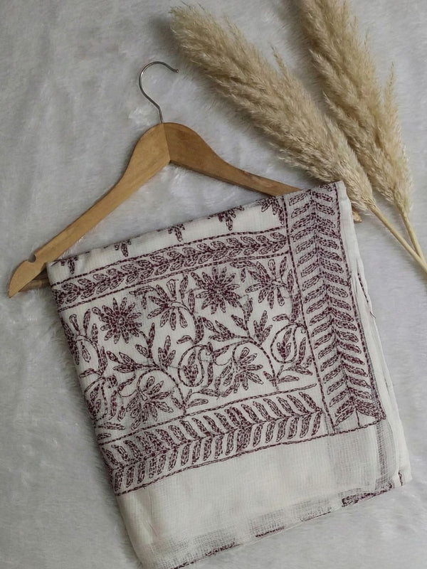 Indiehaat | Kota Doria Chikanakri Saree White & Violet