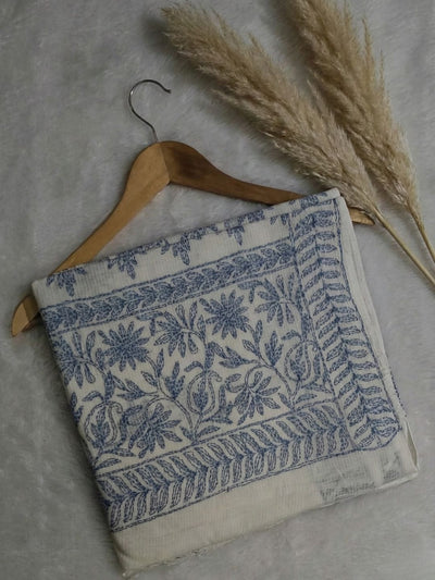 Nazakat Kota Doria Chikankari Saree White & Indigo