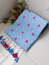 Indiehaat | Pure Khadi Cotton Embroidery Saree Blue