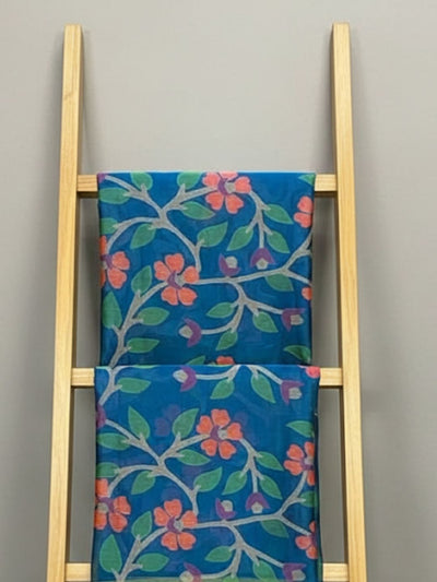 Indiehaat | Pure Muslin Silk Jamdani Saree Blue