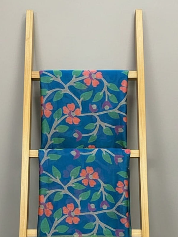 Indiehaat | Pure Muslin Silk Jamdani Saree Blue