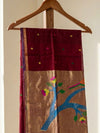 Indiehaat | Pure Muslin Silk Jamdani Sequin Saree Maroon