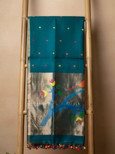 Van Roop Pure Muslin Silk Sequin Saree Teal Blue