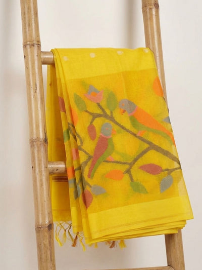 Van Roop Pure Muslin Silk Sequin Saree Yellow