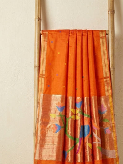 Van Roop Pure Muslin Silk Sequin Saree Orange
