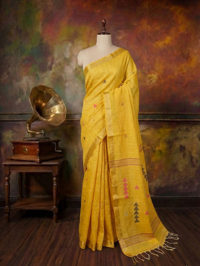 Tanira Pure Linen Jamdani Saree Mustard Yellow