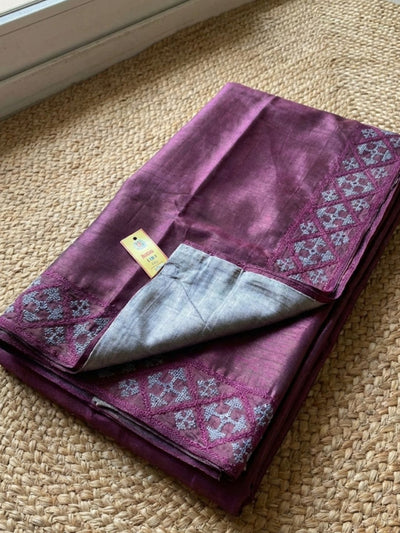 Indiehaat | Silkmark Tussar Silk Embroidery Saree Wine