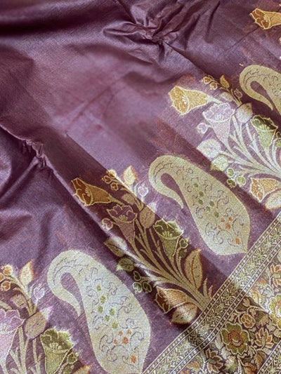 Indiehaat | Silkmark Tussar Silk Meenakari Saree Wine