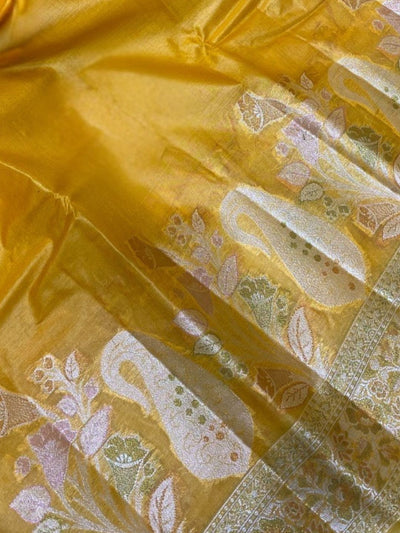 Indiehaat | Silkmark Tussar Silk Meenakari Saree Yellow