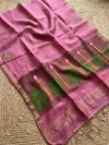 Indiehaat | Handloom Silk Linen Jamdani Saree Pink