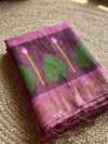 Indiehaat | Handloom Silk Linen Jamdani Saree Pink