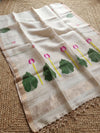 Indiehaat | Handloom Silk Linen Jamdani Saree White