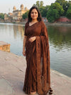 Indiehaat | Pure Mul Cotton Chikankari Saree Brown