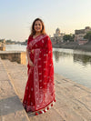 Indiehaat | Pure Mul Cotton Chikankari Saree Red