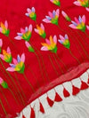 Indiehaat | Pure Mul Cotton Hand Printed Saree Red