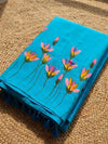 Indiehaat | Pure Mul Cotton Hand Printed Saree Blue