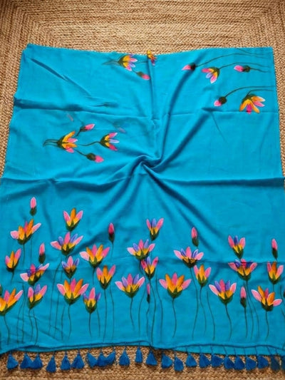 Indiehaat | Pure Mul Cotton Hand Printed Saree Blue