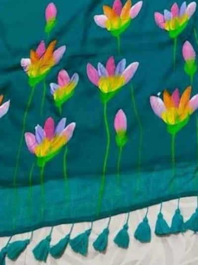 Indiehaat | Pure Mul Cotton Hand Printed Saree Blue