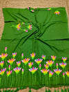 Indiehaat | Pure Mul Cotton Hand Printed Saree Green