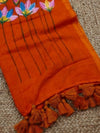 Indiehaat | Pure Mul Cotton Hand Printed Saree Orange